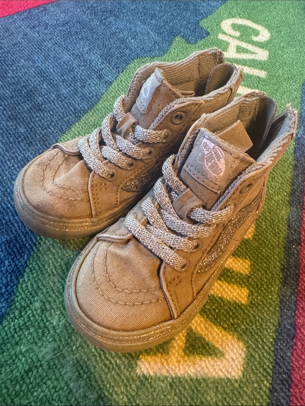 Vans Kids Tan High-Top Sneakers with Glitter Side Stripe